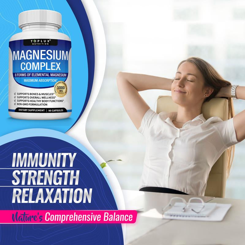 Unlock Your Wellness with Toplux Magnesium Complex - 8 Essential Magnesium Forms for Optimal Health (1000mg)