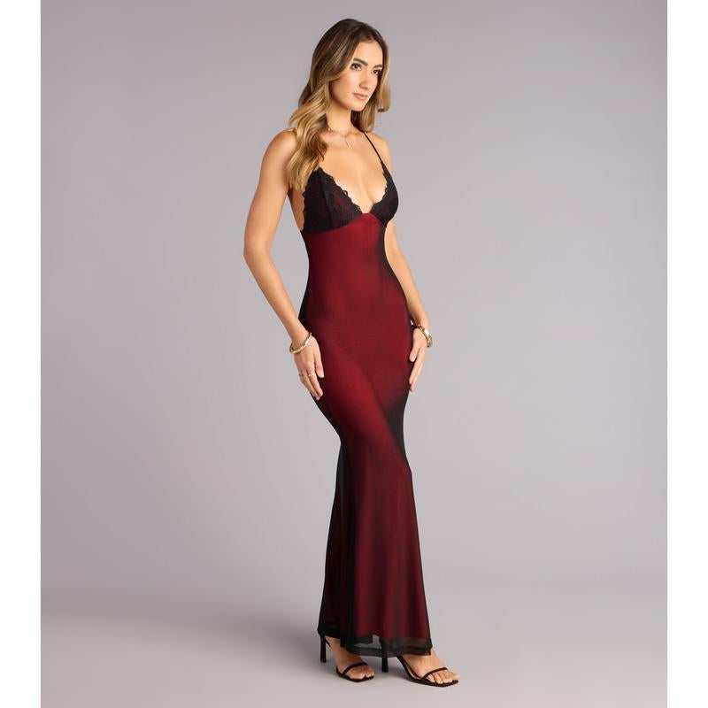 All Eyes on You: Stunning Lace Trim Mermaid Maxi Dress for Unforgettable Nights