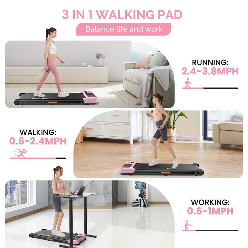 Ancheer Compact Treadmill - Vibrant Colors, Customizable Speeds, and Cushioned Comfort for Your Home Fitness Journey