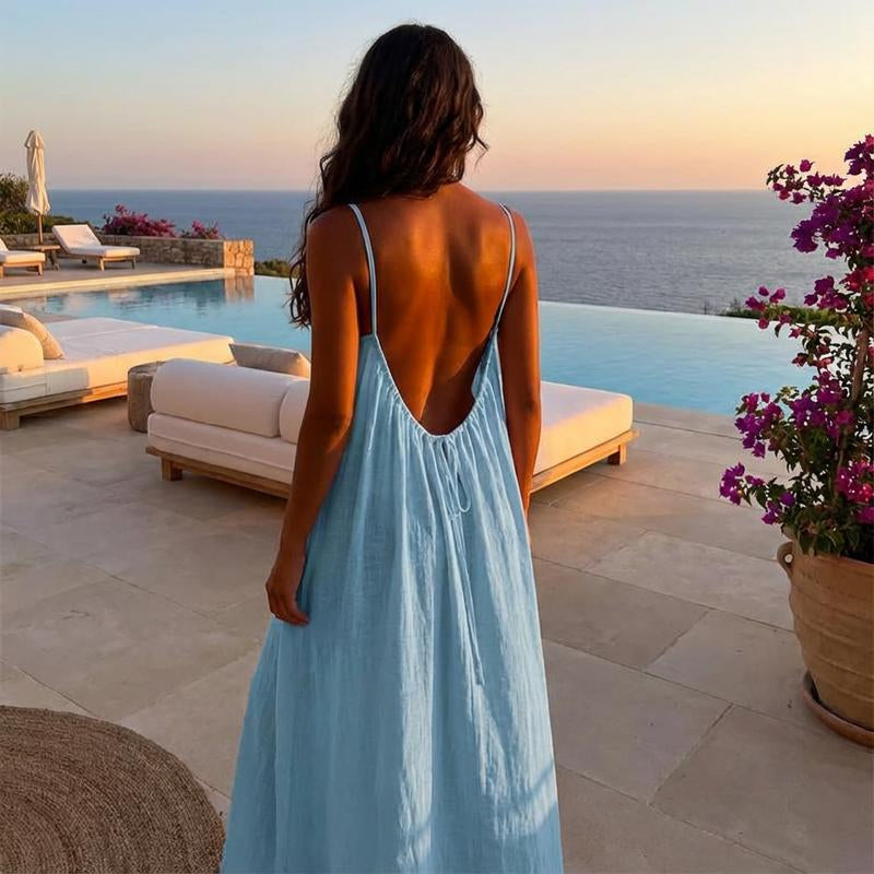 Chic and Elegant Women's Solid Color Cami Lounge Dress - Perfect Sleeveless Sleepwear for All Seasons