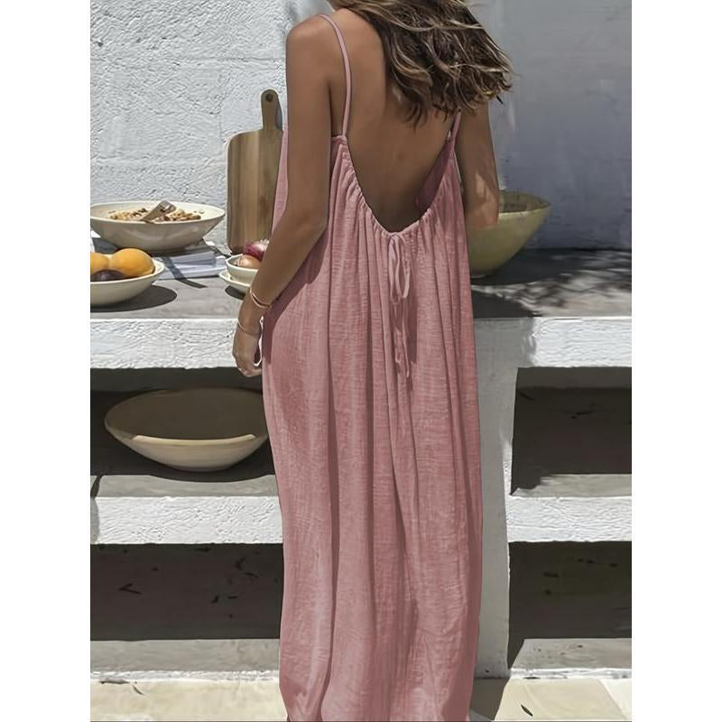 Chic and Elegant Women's Solid Color Cami Lounge Dress - Perfect Sleeveless Sleepwear for All Seasons