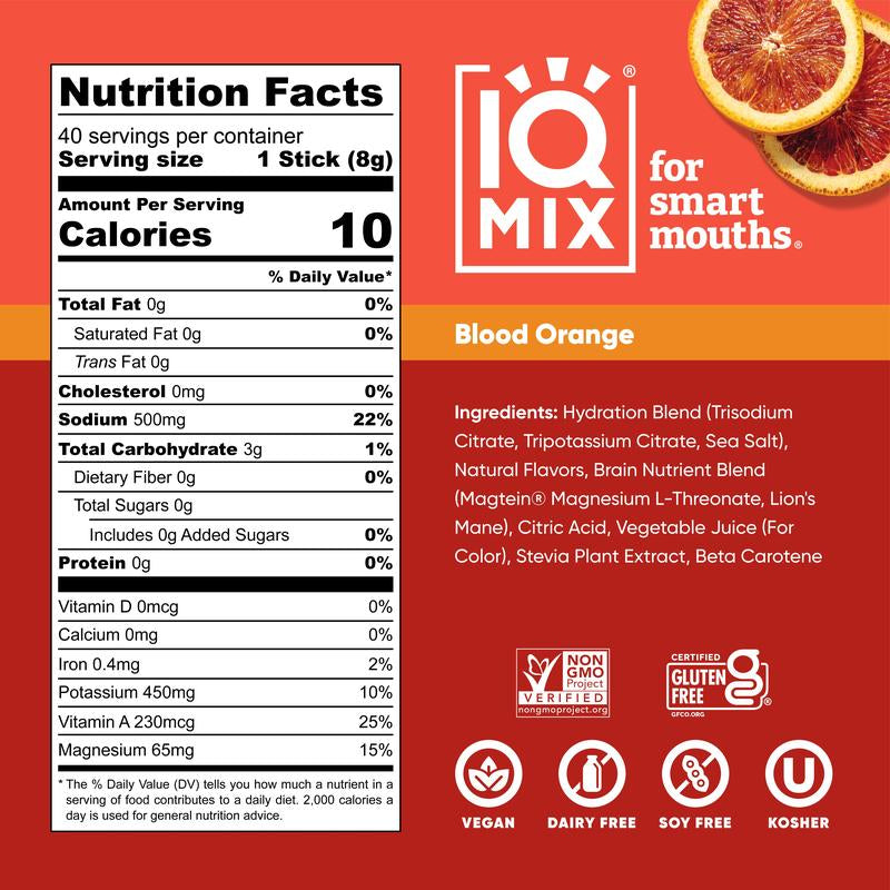 Revitalize Your Day with IQMIX Blood Orange Electrolyte Drink Mix - 40 Convenient Sticks for Ultimate Hydration and Mental Clarity