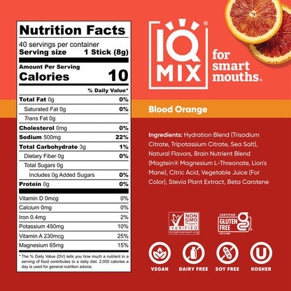 Revitalize Your Day with IQMIX Blood Orange Electrolyte Drink Mix - 40 Convenient Sticks for Ultimate Hydration and Mental Clarity