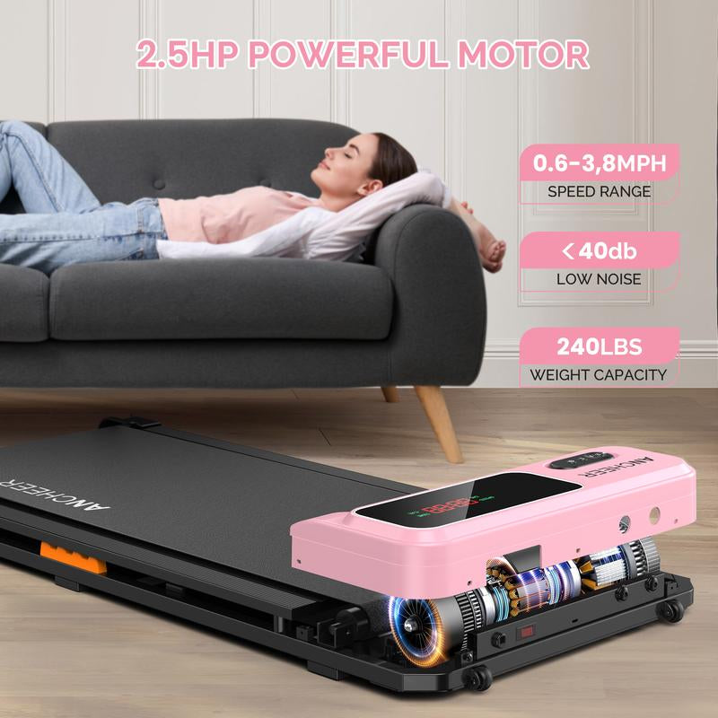Ancheer Compact Treadmill - Vibrant Colors, Customizable Speeds, and Cushioned Comfort for Your Home Fitness Journey