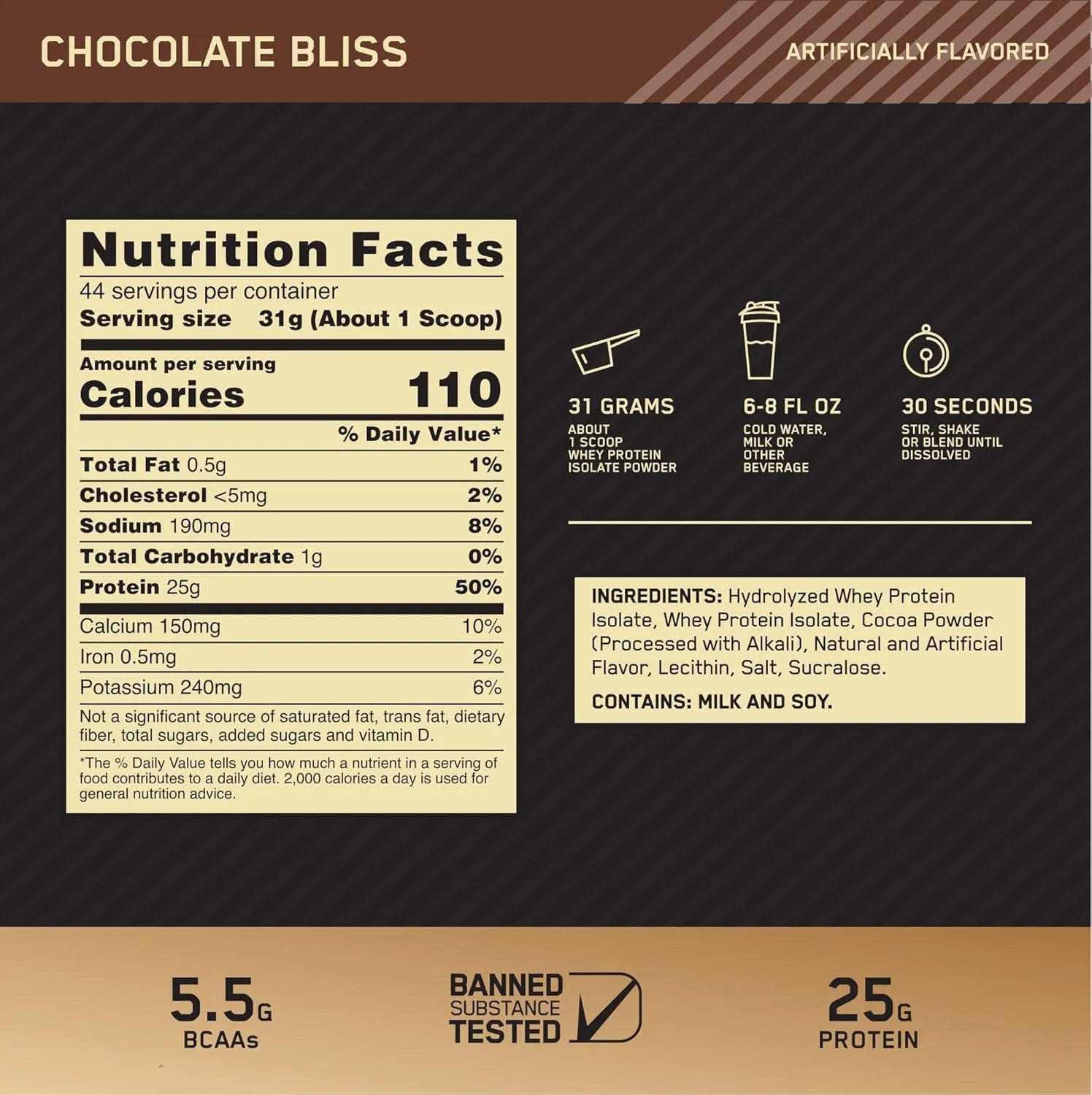 Optimum Nutrition Gold Standard 100% Isolate Protein Powder - Chocolate Bliss Flavor, 3 lbs of Pure Whey Protein with 44 Servings for Optimal Fitness