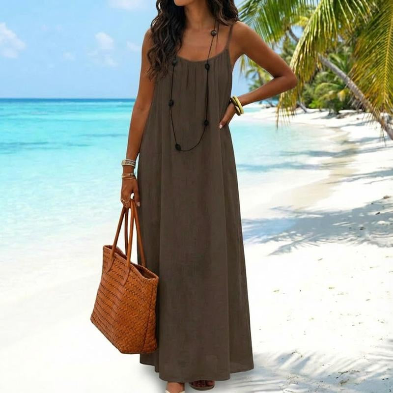 Chic and Elegant Women's Solid Color Cami Lounge Dress - Perfect Sleeveless Sleepwear for All Seasons