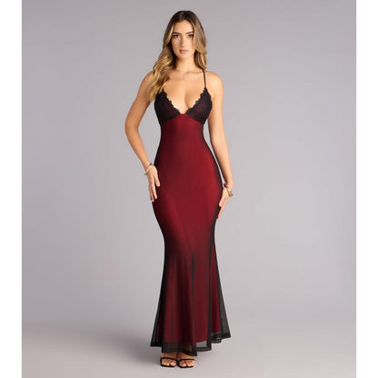 All Eyes on You: Stunning Lace Trim Mermaid Maxi Dress for Unforgettable Nights