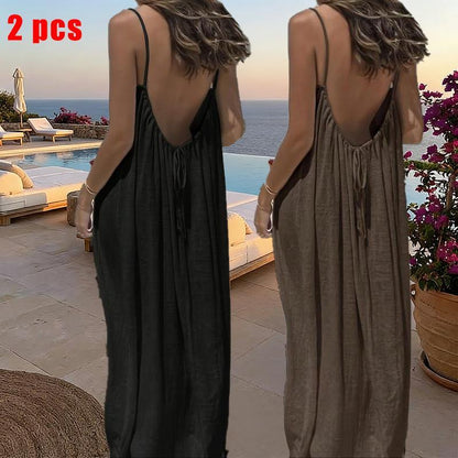 Chic and Elegant Women's Solid Color Cami Lounge Dress - Perfect Sleeveless Sleepwear for All Seasons