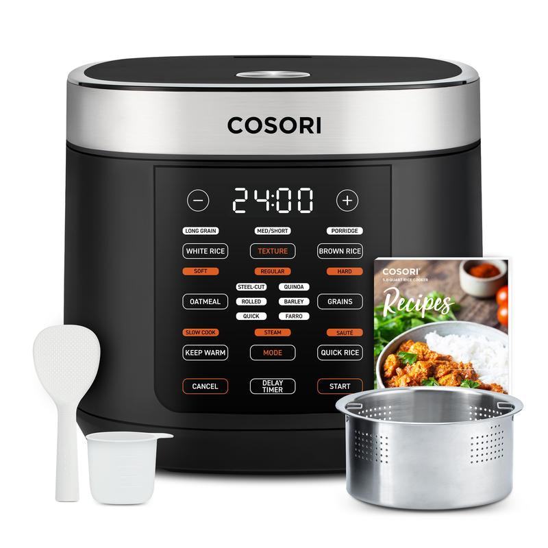 COSORI 18-in-1 Electric Rice Cooker - Versatile 5-Quart Kitchen Appliance with Slow Cook, Steam, 24-Hour Warm, Fuzzy Logic, Nonstick Pot & 50 Delicious Recipes
