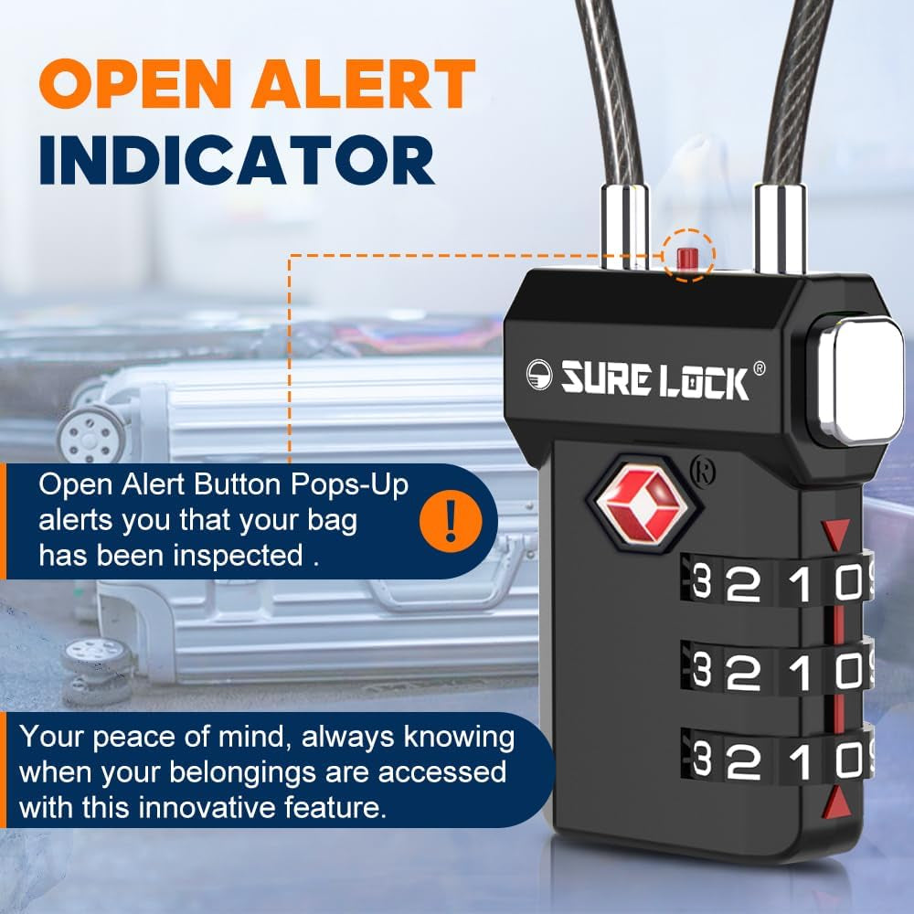 Secure Your Belongings with TSA Approved 3-Digit Combination Luggage Locks – Featuring Open Alert Indicator and Re-Settable Code for Ultimate Convenience