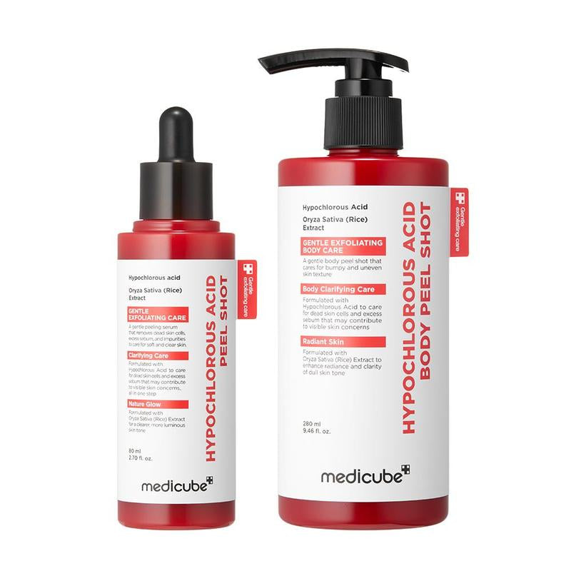 Revitalize Your Skin with Medicube's Hypochlorous Acid Rice Peel Shot Duo - Gentle Exfoliating Serum for Flawless Face & Body Care, Perfect for Pore Control, Blackhead Removal, and Hydration