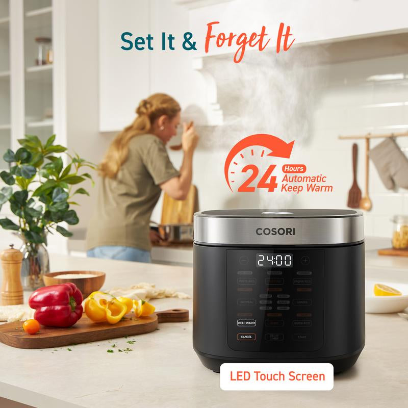COSORI 18-in-1 Electric Rice Cooker - Versatile 5-Quart Kitchen Appliance with Slow Cook, Steam, 24-Hour Warm, Fuzzy Logic, Nonstick Pot & 50 Delicious Recipes