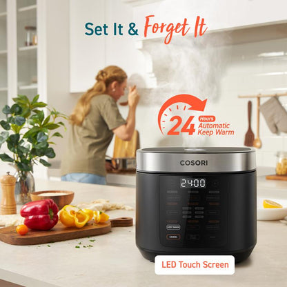 COSORI 18-in-1 Electric Rice Cooker - Versatile 5-Quart Kitchen Appliance with Slow Cook, Steam, 24-Hour Warm, Fuzzy Logic, Nonstick Pot & 50 Delicious Recipes