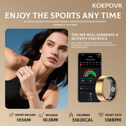 Revolutionize Your Health with the KOEPOVK Smart Ring: 24/7 Heart Rate & Sleep Monitoring, Waterproof Design, and Sleek Metal Style for All Sports