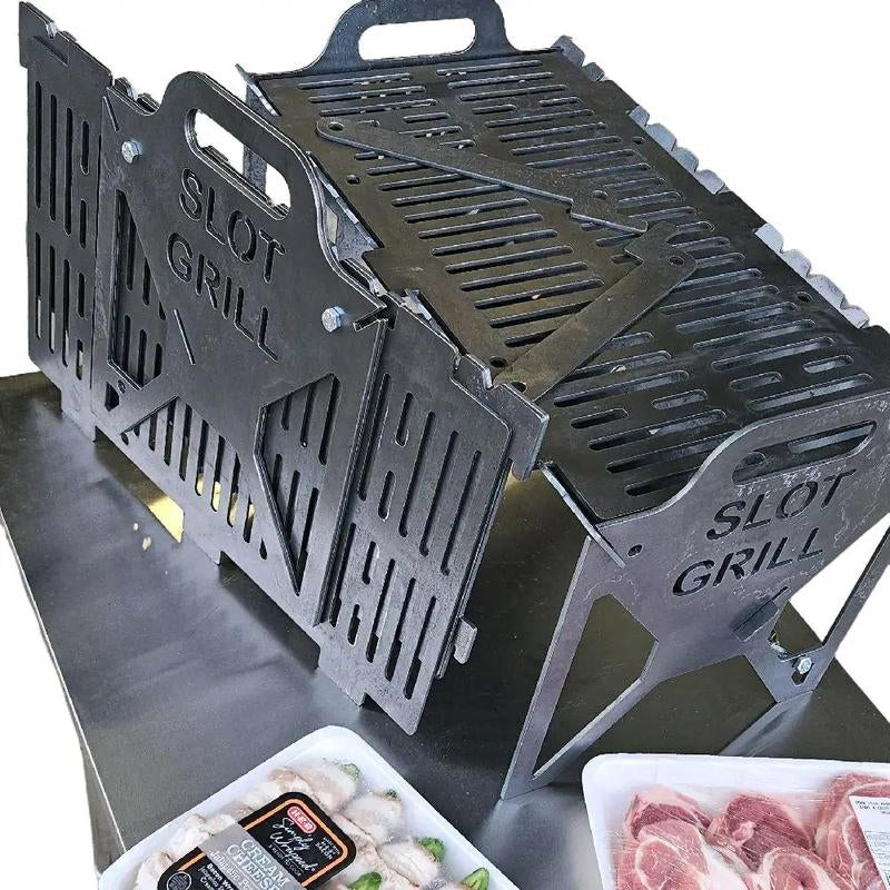 Ultimate Slot Grill: Collapsible Heavy-Duty BBQ Grill for Tailgating, Camping, and Backyard Fun!