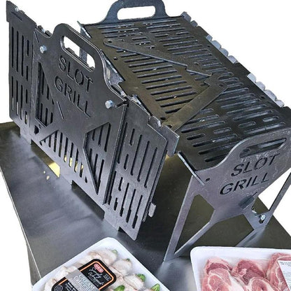 Ultimate Slot Grill: Collapsible Heavy-Duty BBQ Grill for Tailgating, Camping, and Backyard Fun!