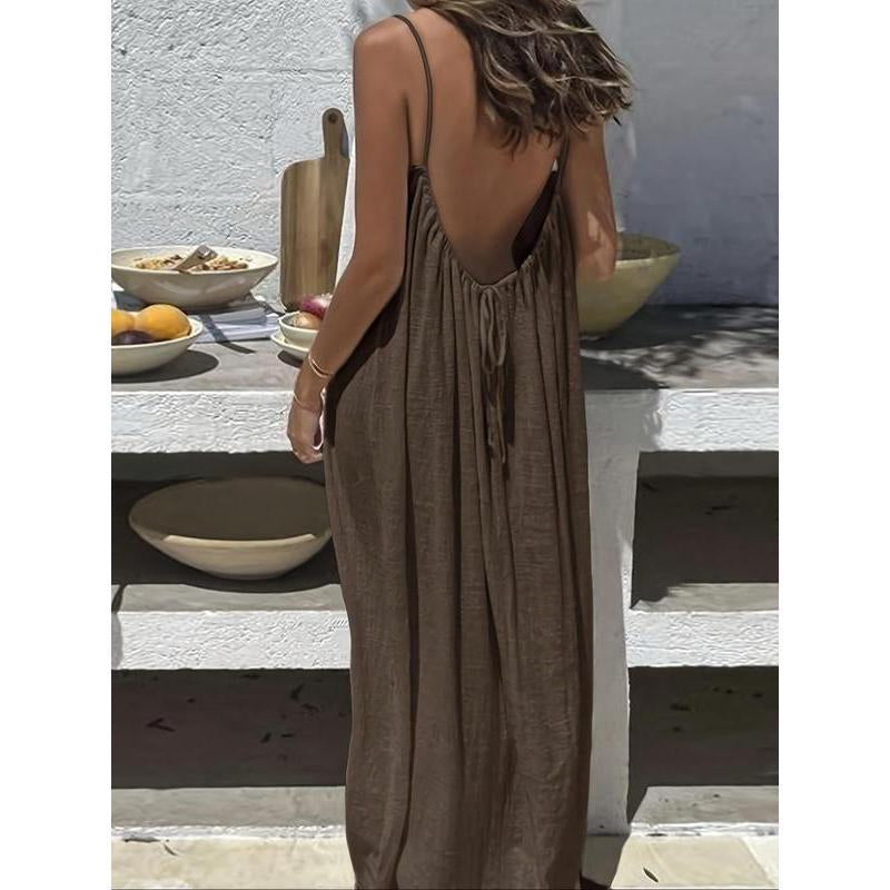 Chic and Elegant Women's Solid Color Cami Lounge Dress - Perfect Sleeveless Sleepwear for All Seasons