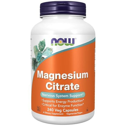 NOW Foods Magnesium Citrate - 240 Vegan Capsules for Optimal Energy and Nervous System Support