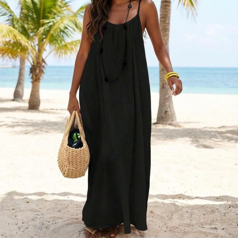 Chic and Elegant Women's Solid Color Cami Lounge Dress - Perfect Sleeveless Sleepwear for All Seasons