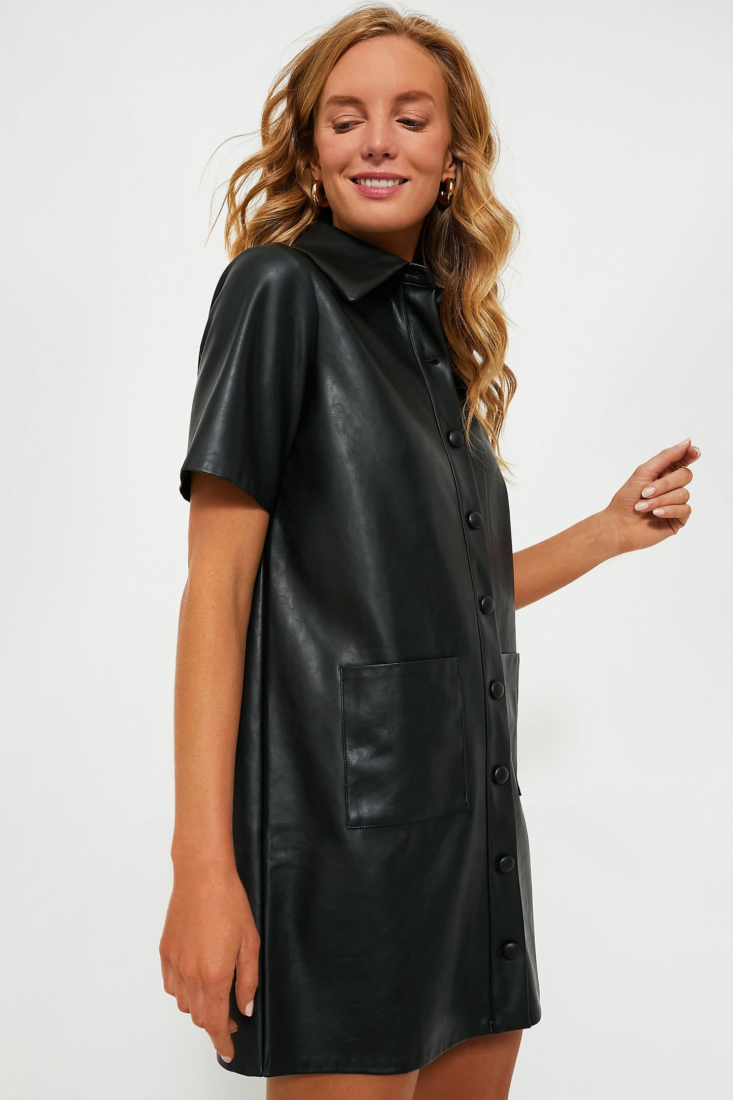 Chic Black Leather Violetta Shirt Dress for Effortless Style