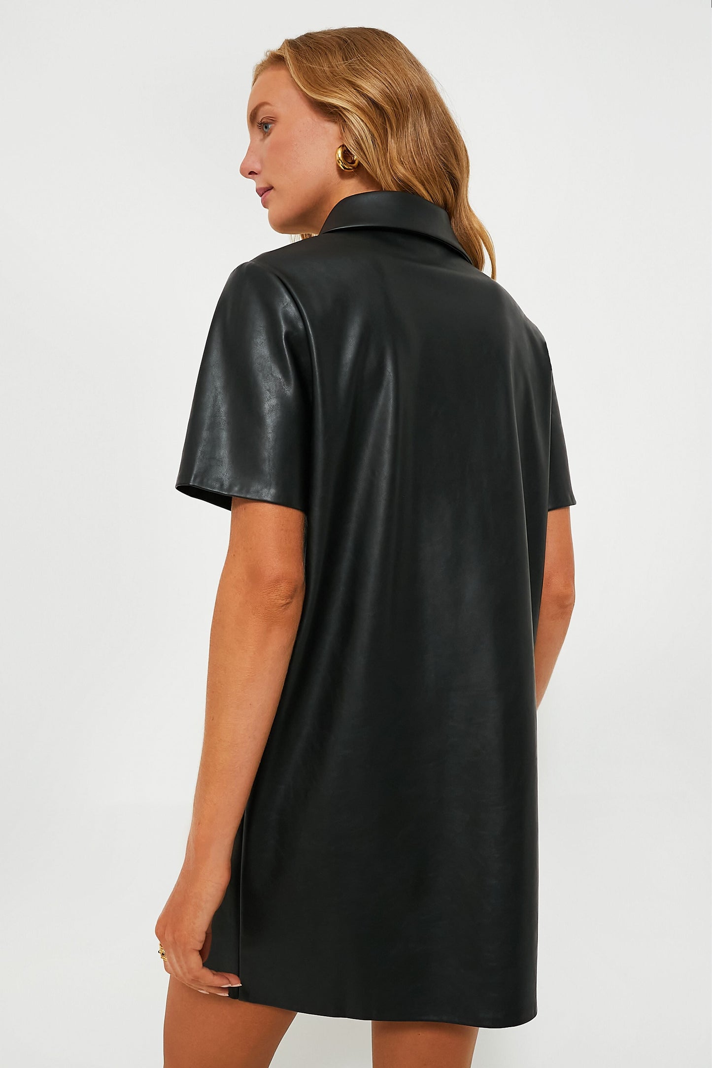 Chic Black Leather Violetta Shirt Dress for Effortless Style