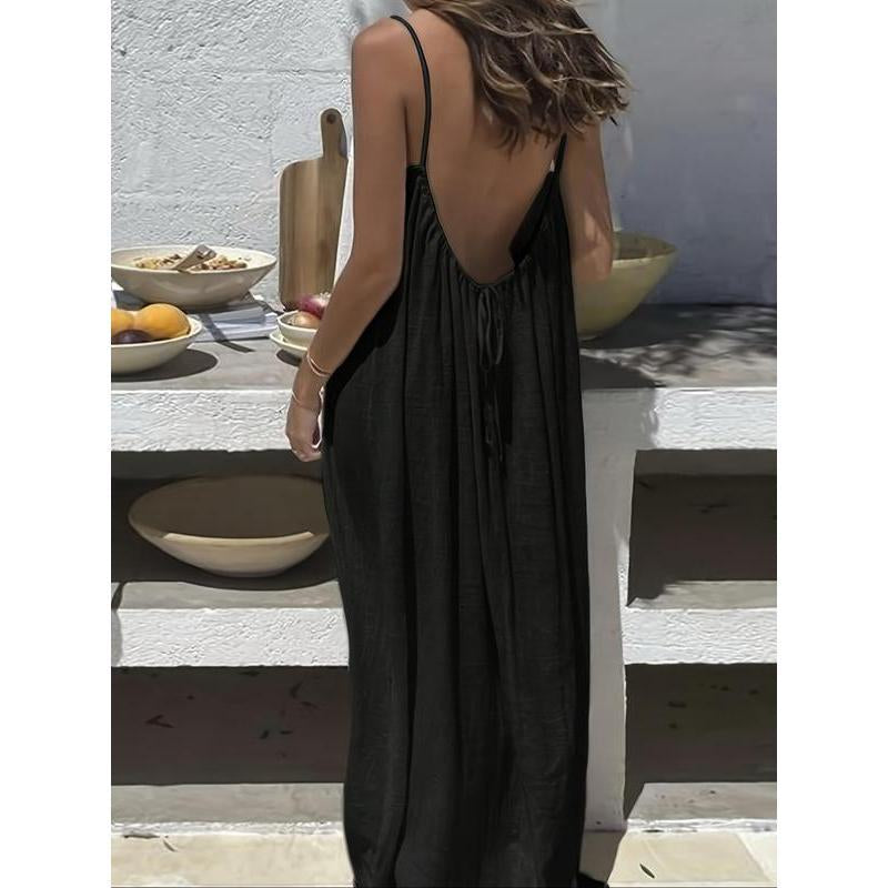 Chic and Elegant Women's Solid Color Cami Lounge Dress - Perfect Sleeveless Sleepwear for All Seasons