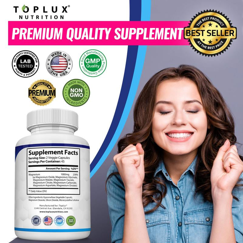 Unlock Your Wellness with Toplux Magnesium Complex - 8 Essential Magnesium Forms for Optimal Health (1000mg)
