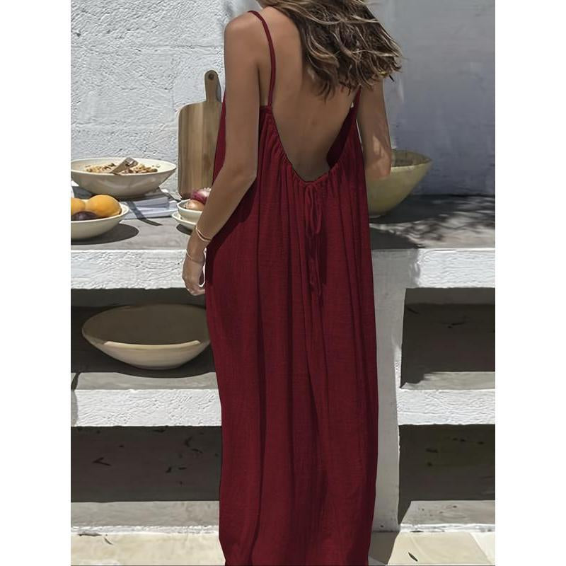 Chic and Elegant Women's Solid Color Cami Lounge Dress - Perfect Sleeveless Sleepwear for All Seasons
