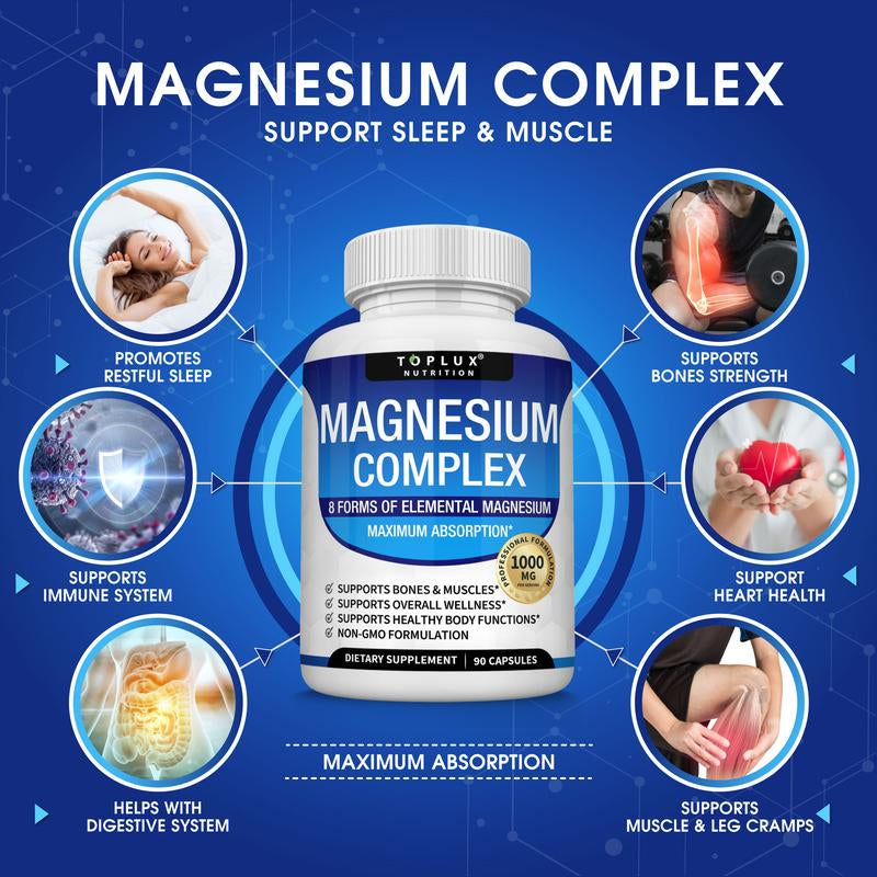 Unlock Your Wellness with Toplux Magnesium Complex - 8 Essential Magnesium Forms for Optimal Health (1000mg)