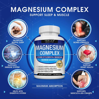 Unlock Your Wellness with Toplux Magnesium Complex - 8 Essential Magnesium Forms for Optimal Health (1000mg)