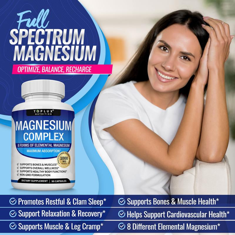 Unlock Your Wellness with Toplux Magnesium Complex - 8 Essential Magnesium Forms for Optimal Health (1000mg)