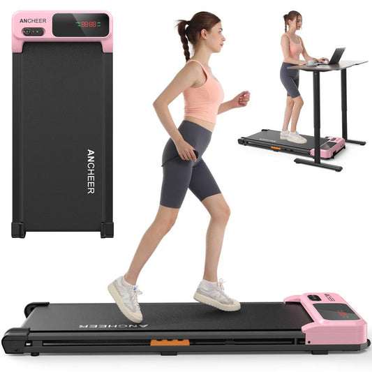 Ancheer Compact Treadmill - Vibrant Colors, Customizable Speeds, and Cushioned Comfort for Your Home Fitness Journey