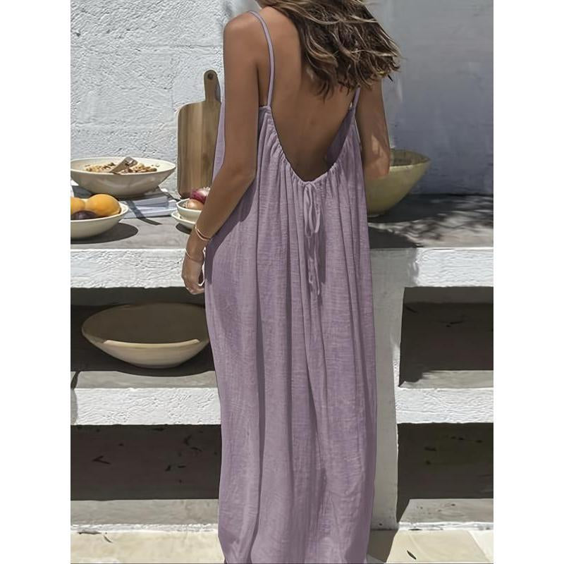 Chic and Elegant Women's Solid Color Cami Lounge Dress - Perfect Sleeveless Sleepwear for All Seasons