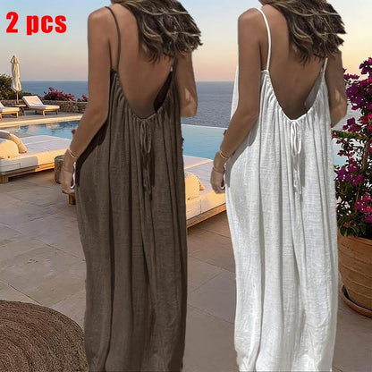 Chic and Elegant Women's Solid Color Cami Lounge Dress - Perfect Sleeveless Sleepwear for All Seasons