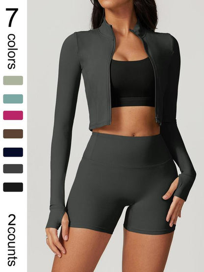 Elevate Your Workout with the Women's High Elastic Soft Neck Zipper Jacket and Beautiful Buttocks Shorts Yoga Suit Set - Perfect for Running, Cycling, and Outdoor Adventures!